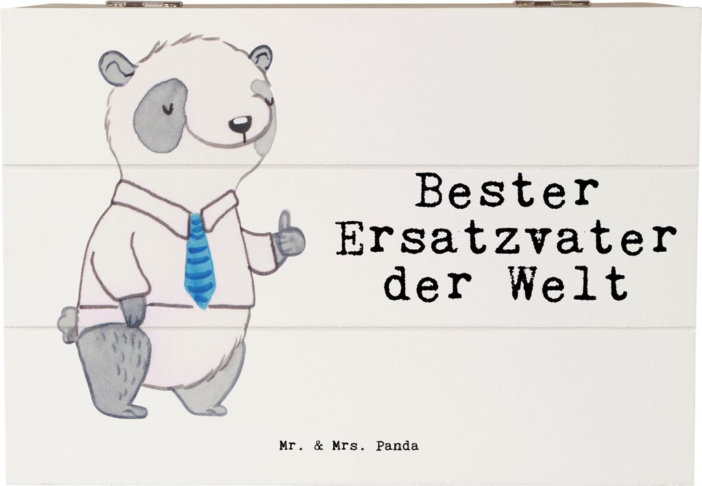 Mr. & Mrs. Panda Truhe Panda Bester Ersatzvater der Welt 22 x 15 cm - Weiß - Geschenk, Paps, Eltern, Holzkiste mit Deckel, schmuckkiste, Familie, ...