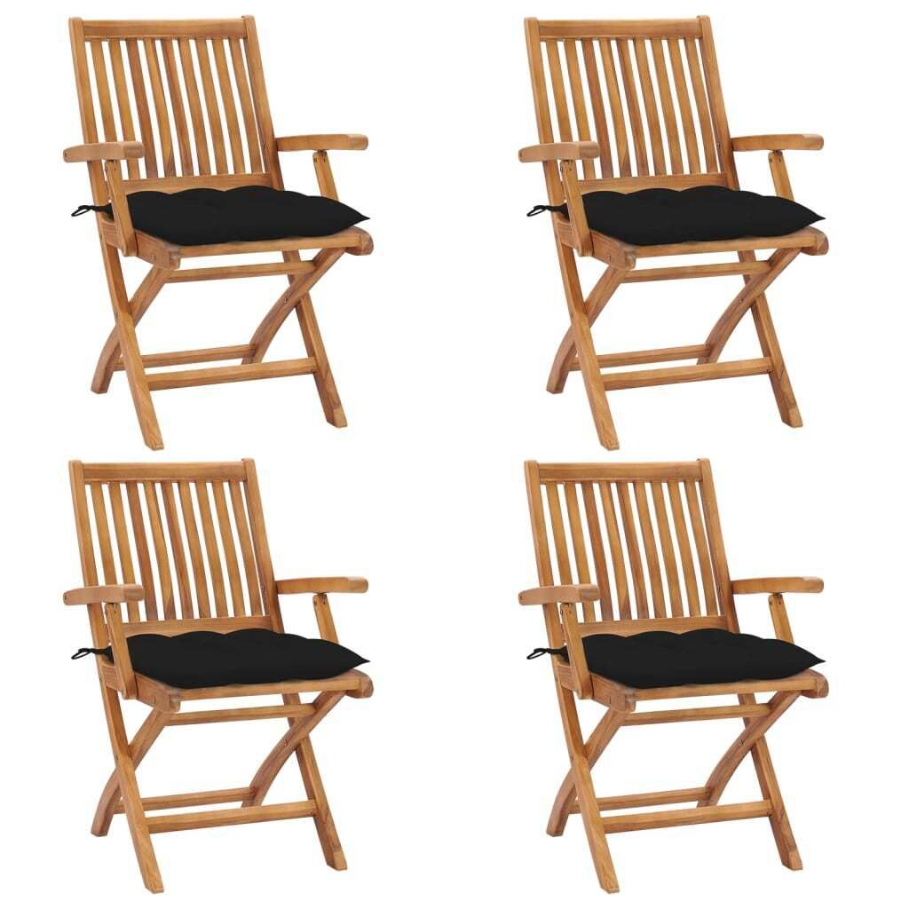 The Living Store Klappbare Gartenstühle mit Kissen 4 Stk. Massivholz Teak