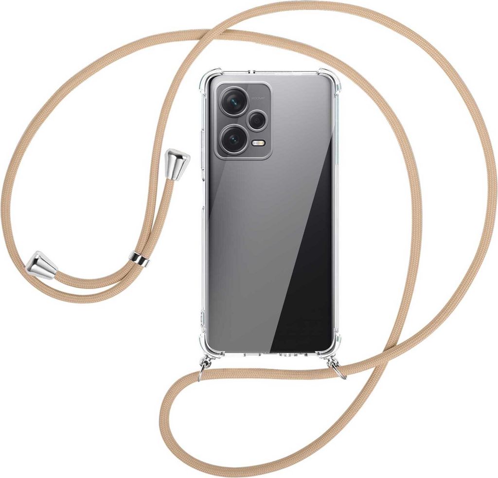 Handykette Backcover-Schutzhülle mit Band (Metall silberfarben) für Xiaomi Redmi Note 12 Pro Plus - beige