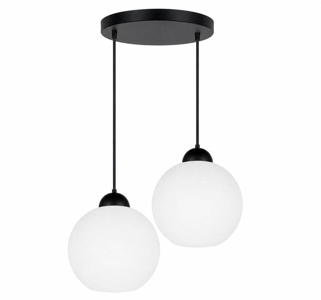 Moderne hanglamp met 2 lampen, zwart, met witte glazen Productafbeelding 