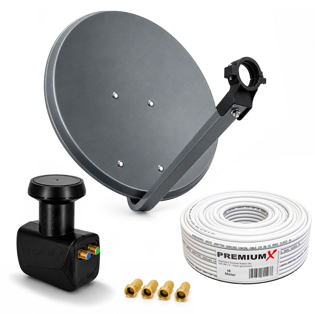 PremiumX 45cm SAT Antenne Stahl Schüssel Twin LNB 10m Kabel Produktbild 