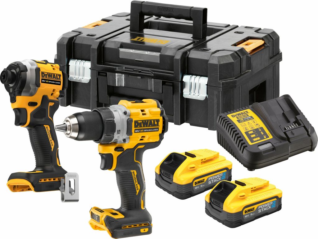 DEWALT Akku-Kit 18V (DCD800 / DCF850-9 inkl. 2 x 18 V / 5 Ah Powerstack - Akkus
