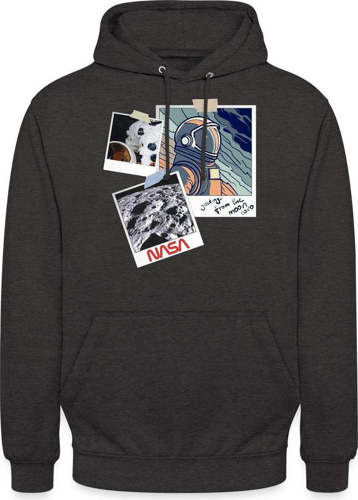 Spreadshirt NASA Greetings From The Moon Design Uni Hoodie, L, Anthrazit