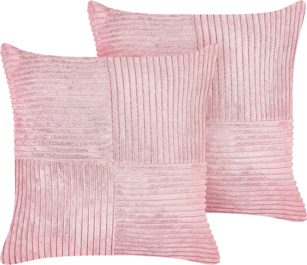 Oreiller rose en velours côtelé doux Millet Lumarko - Set de 2 pièces 45cm