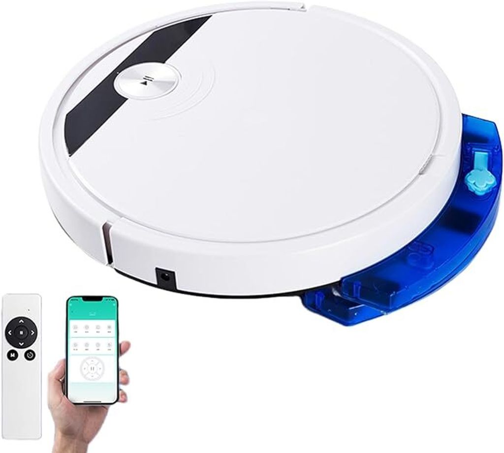 Roboterstaubsauger,Staubsauger Roboter 1800Pa mit wischfunktion, saugroboter wischroboter mit Bürste, 2000mAh Kehrroboter,Weiß