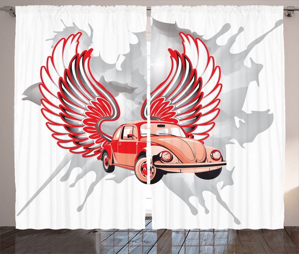 ABAKUHAUS rot Rustikaler Vorhang, Oldtimer mit Flügeln, Wohnzimmer Universalband Gardinen mit Schlaufen und Haken, 280 x 245 cm, Grau Rot