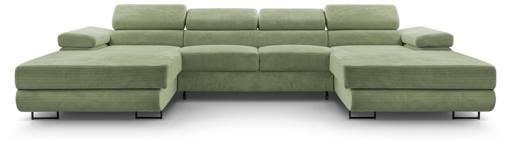 Masseno Ecksofa GIULIO mit Schlaffunktion U-Form, Sofa mit Bettkasten, Wohnzimmersofa, Couch, Soffa, Bettsofa, Couchgarnitur- Grün, POSO 47