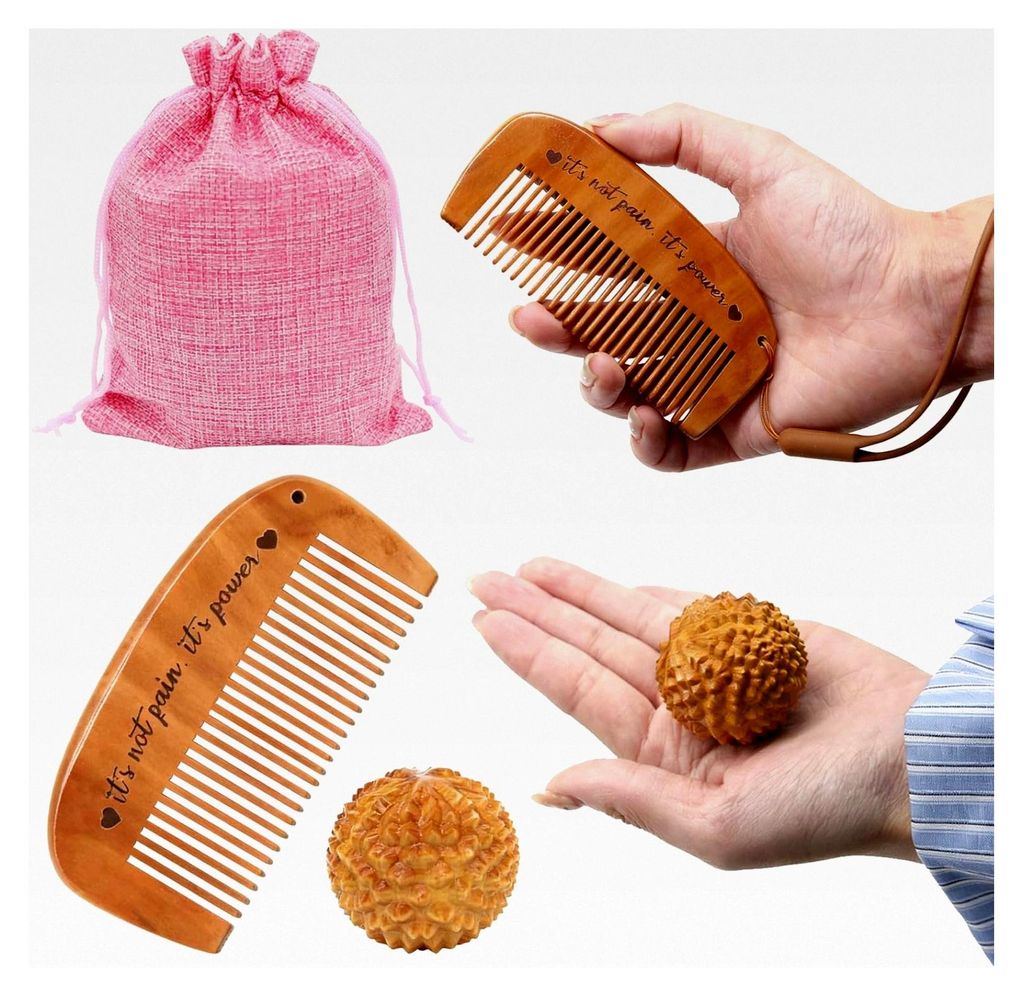 3-teiliges Geburtskamm-Set mit Akupressur-Massagebällen, Naturholzkamm und Ball-Set zur Linderung von Wehenschmerzen, Rücken- und Hüftschmerzen ...