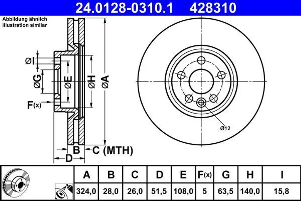 Disque de frein ATE à haute teneur en carbone pour Volvo XC60 31423305