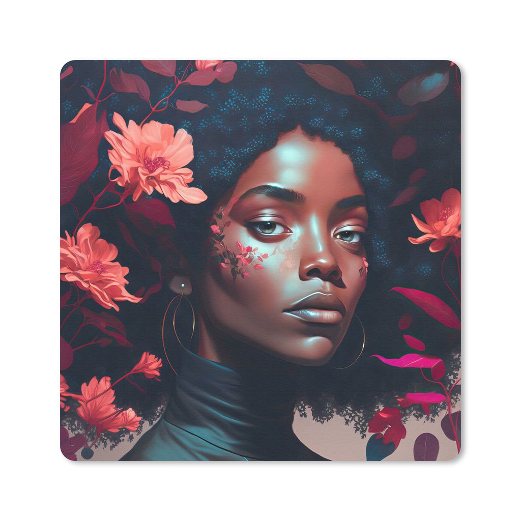 MuchoWow Mauspad Mousepad Blumen - Frau - Porträt - Illustration 20x20 cm - Mousepads - Maus Mat - Pad - Mausunterlage - Desk Mat - Bureauartikeln