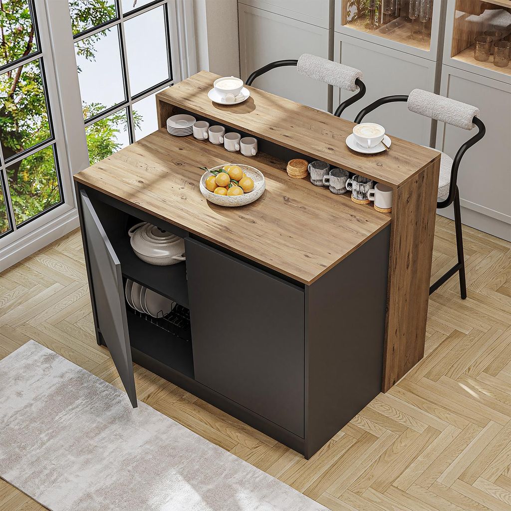 Roomart CORTADO Kücheninsel 120 cm breit, Anthrazit-Eiche