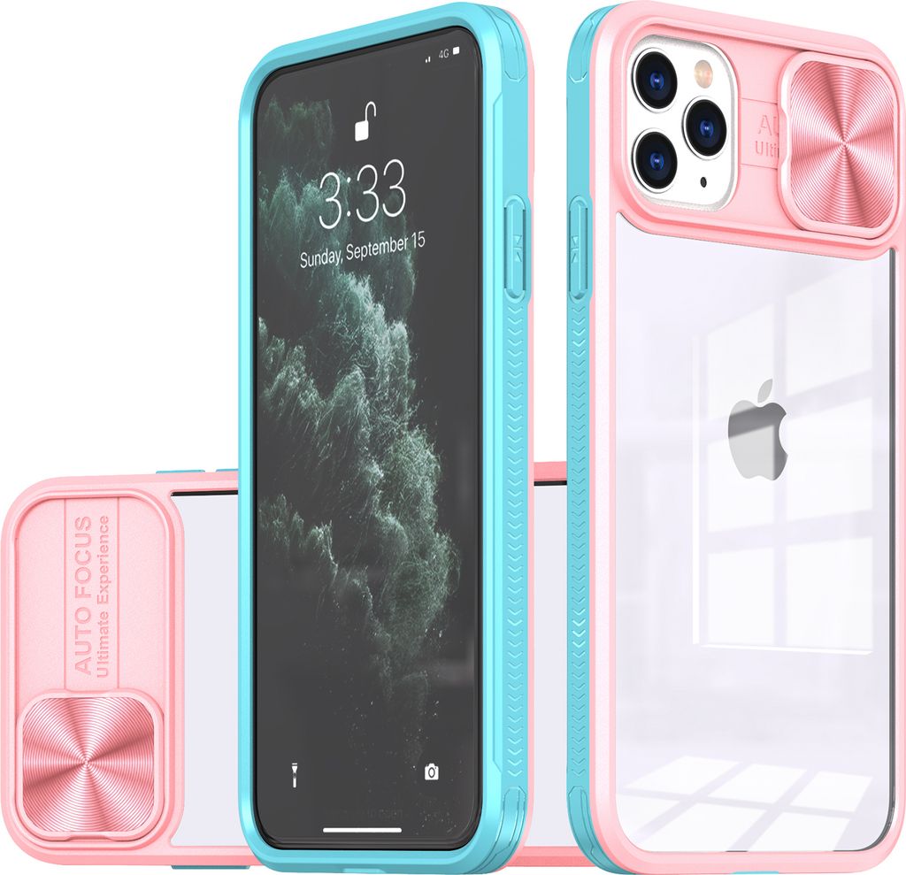 Hülle für iPhone 11 Pro Max Transparent TPU Bumper Schutzhülle mit Schiebe Kamera Schutz Pink
