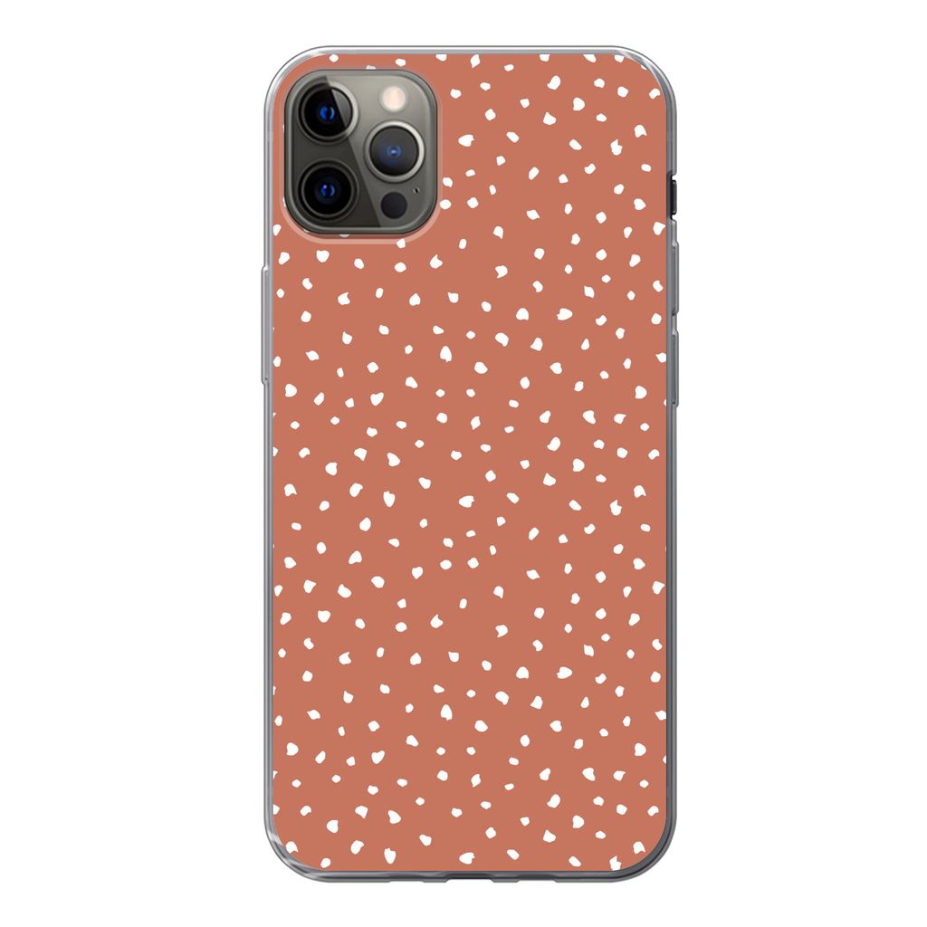 MuchoWow Handyhülle Schutzhülle Hülle für iPhone 13 Pro Max Tupfen - Orange - Weiß Silikon Softcase Handy Hülle - Mobiltelefon