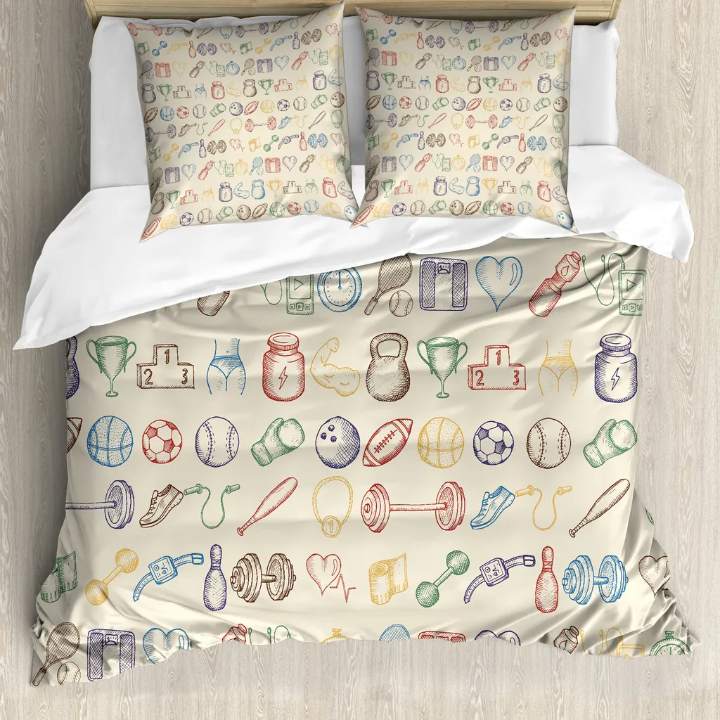 ABAKUHAUS Copripiumino Olympia, Fitness Sport, antiacaro, adatto a chi soffre di allergie, con federe, 200 cm x 200 cm - 80 x 80 cm, beige blu