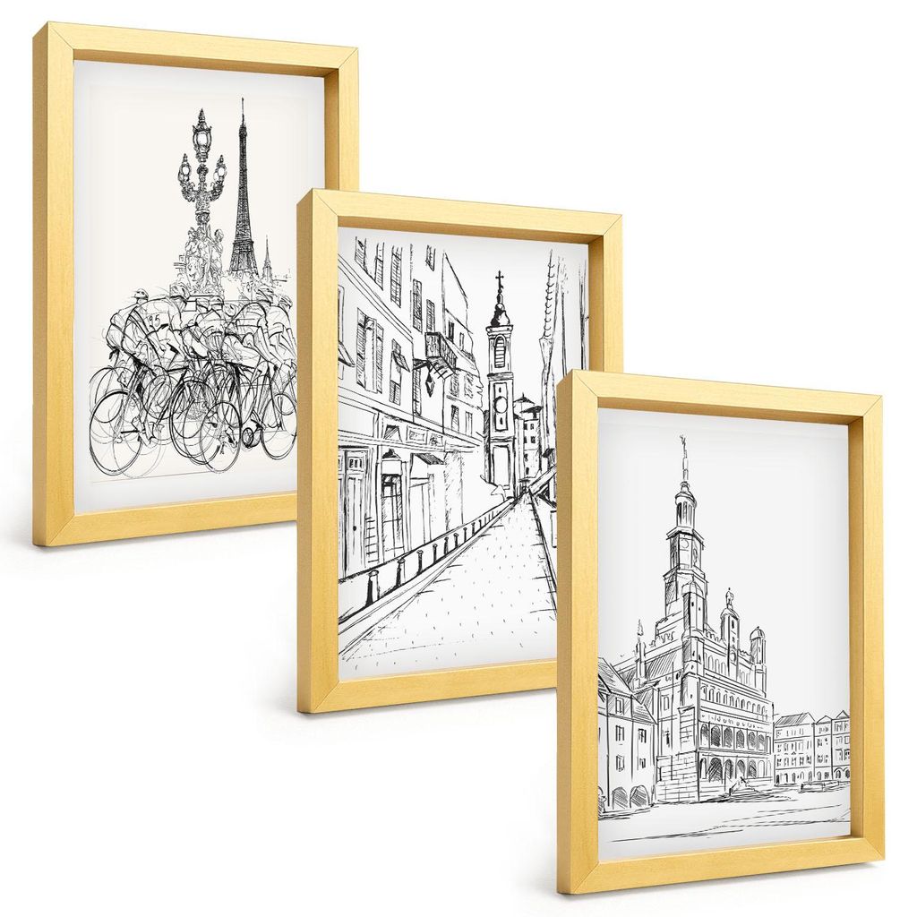 Bilder Set 3-teilig im Goldrahmen Rahmen – Wandbilder 3 Stück – gerahmte Poster für Wohnzimmer, Schlafzimmer und Flur – 20x30 cm – Einfac...