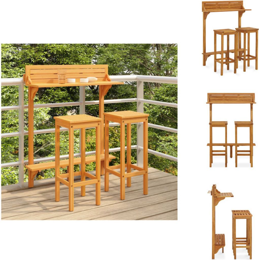 vidaXL 3-tlg. Balkon-Bar-Set Massivholz Akazie - Gartenmöbel-Sets