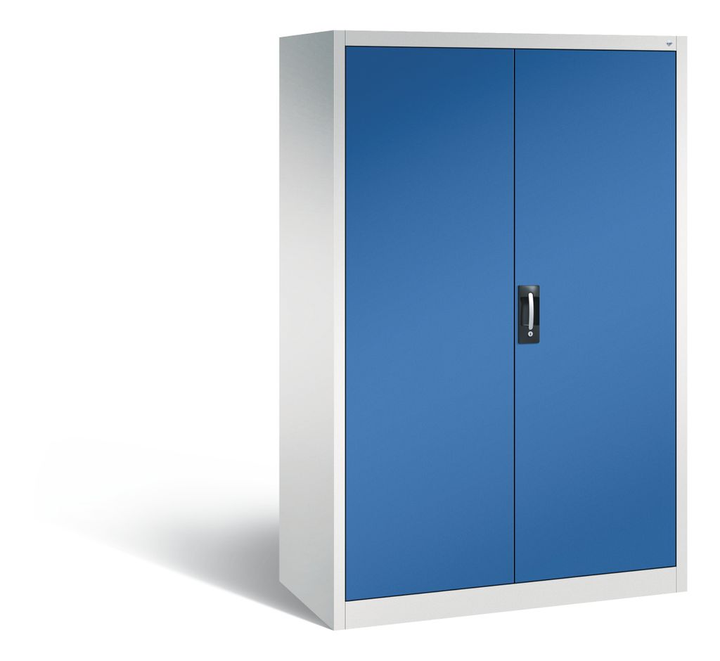Großraum-Werkzeugschrank mit Vollblech-Flügeltüren, 3 Schubladen mittig, 3 Verstellböden, BxTxH 1200x600x1950 mm, RAL 7035/5010