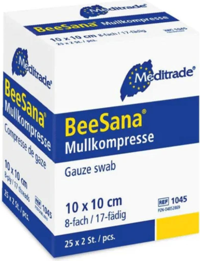 Meditrade BeeSana - Mullkompresse ohne RöKo, steril - 12-fach, 10x10 cm - 25 x 2 Stück