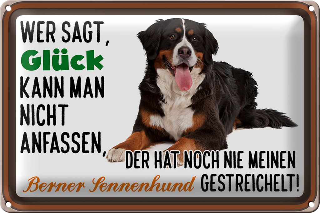 Blechschild Spruch 18x12cm wer sagt Glück Berner Sennenhund
