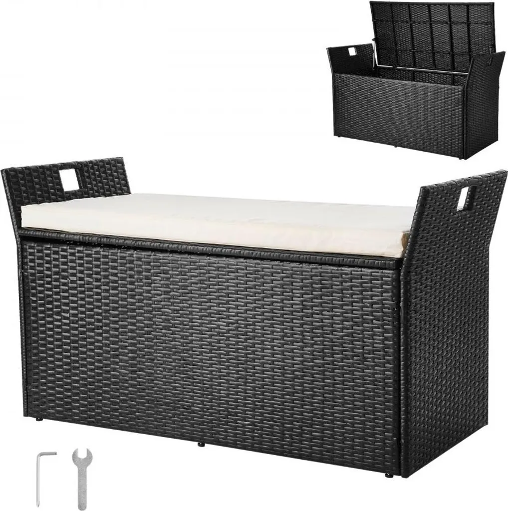 Banc en rotin PE avec coffre à coussins étanche - Mobilier jardin robuste