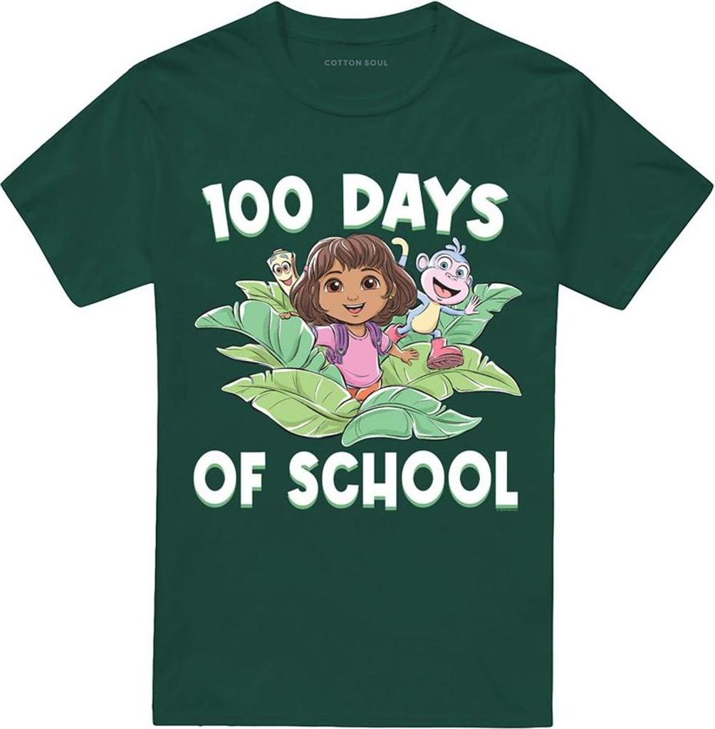 Dora The Explorer - "100 Days of School" T-Shirt für Herren/Damen Uni TV29129 (XL) (Dunkelgrün)