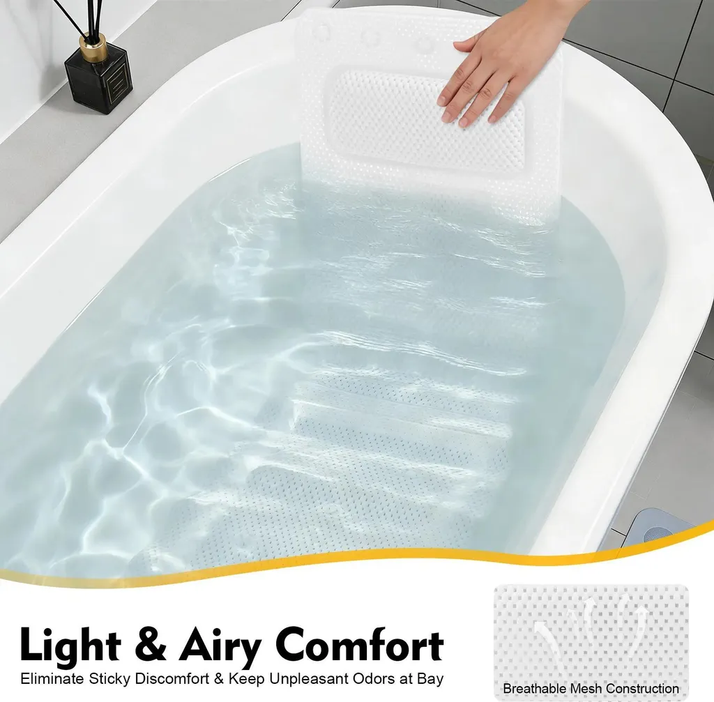 Tapis de bain antidérapant lavable en machine avec coussin nuque