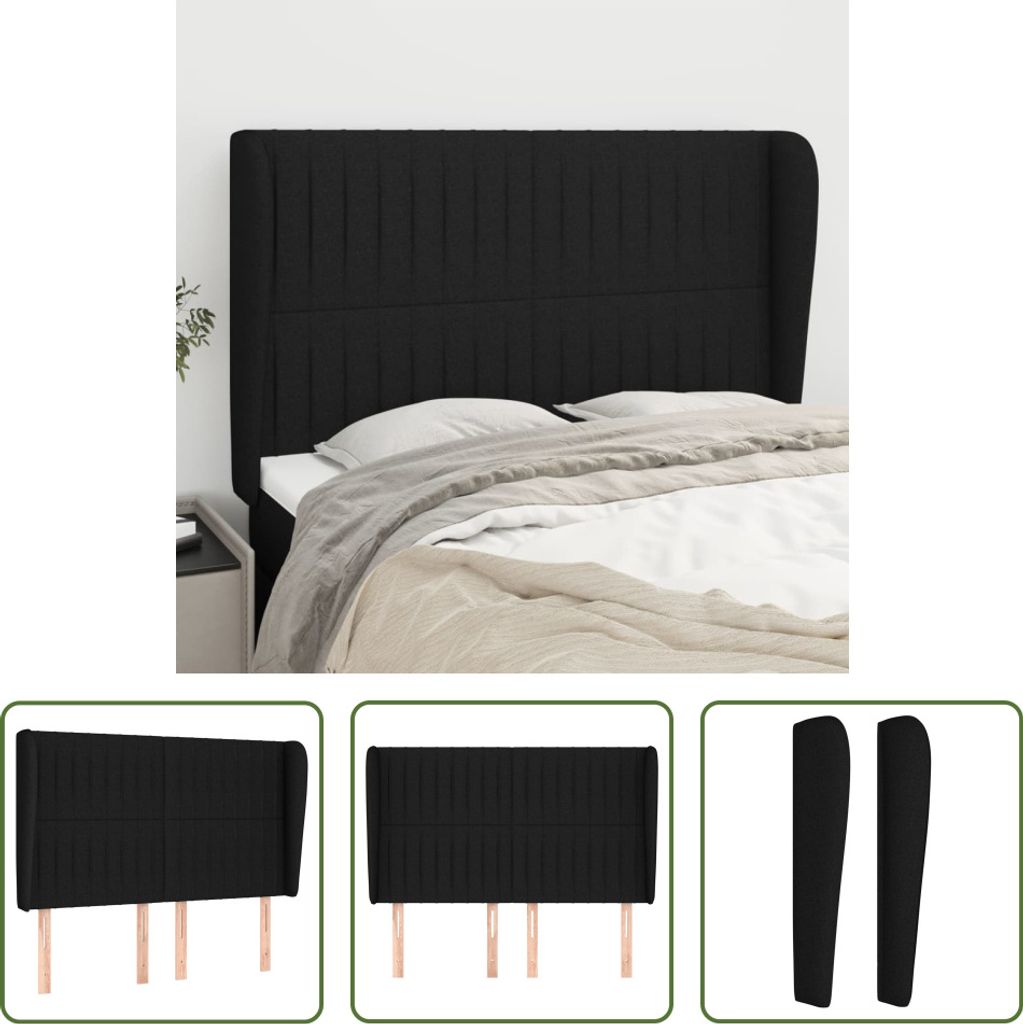 The Living Store Kopfteil mit Ohren Schwarz 147x23x118/128 cm Stoff