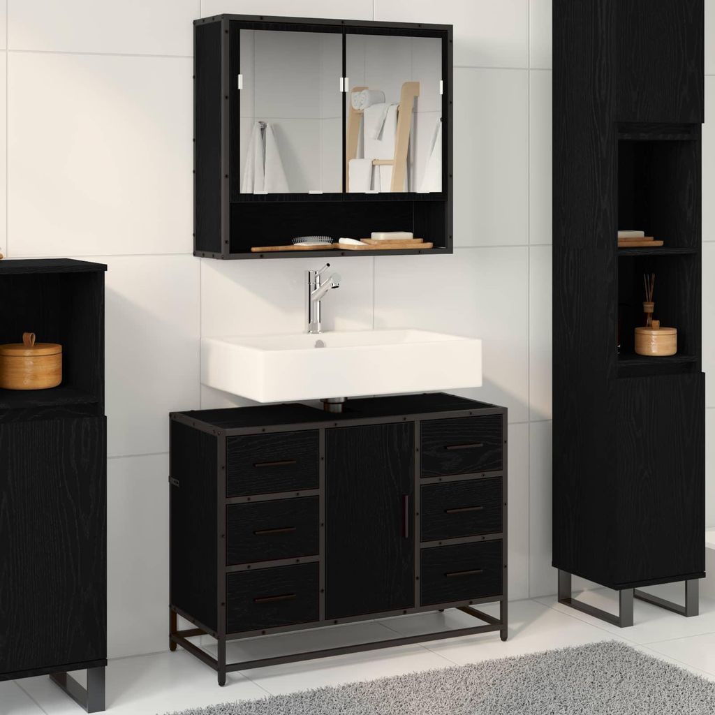 Maison Exclusive - Badezimmermöbel-Set 2 pcs Schwarz Eichen-Optik Holzwerkstoff