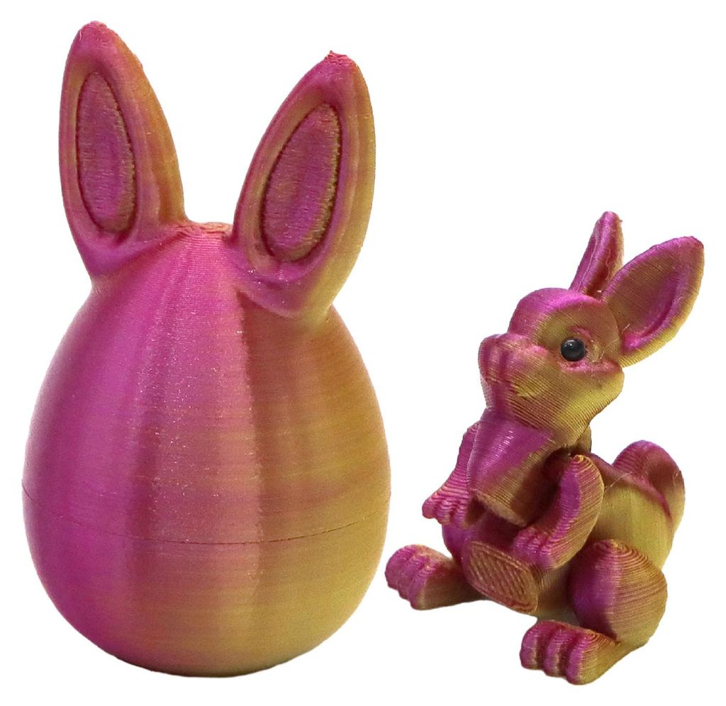 Ostereier-Ornament mit Hasenohren und beweglichem Hasen im Inneren – 3D-gedruckte Hasenfigur mit beweglichen Gelenken – Fidget-Spielzeug für O...