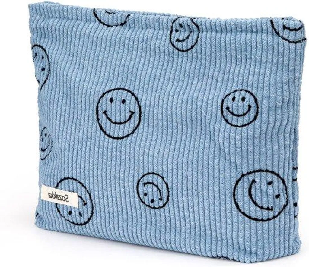 Trousse de toilette de voyage femme motif sourire pour maquillage bleu