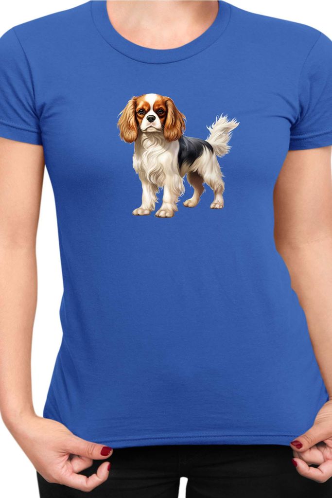Damen T-Shirt Dogs Breeds Cavalier King Charles Spaniel Dog Breed 005, Lady XS / Blau