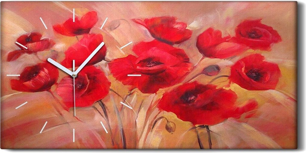 Dekor Leinwand Uhr Wandbilder Geräuschlos 60x30 Gemälde Blumen Mohnblumen Kunst - weiße Hände