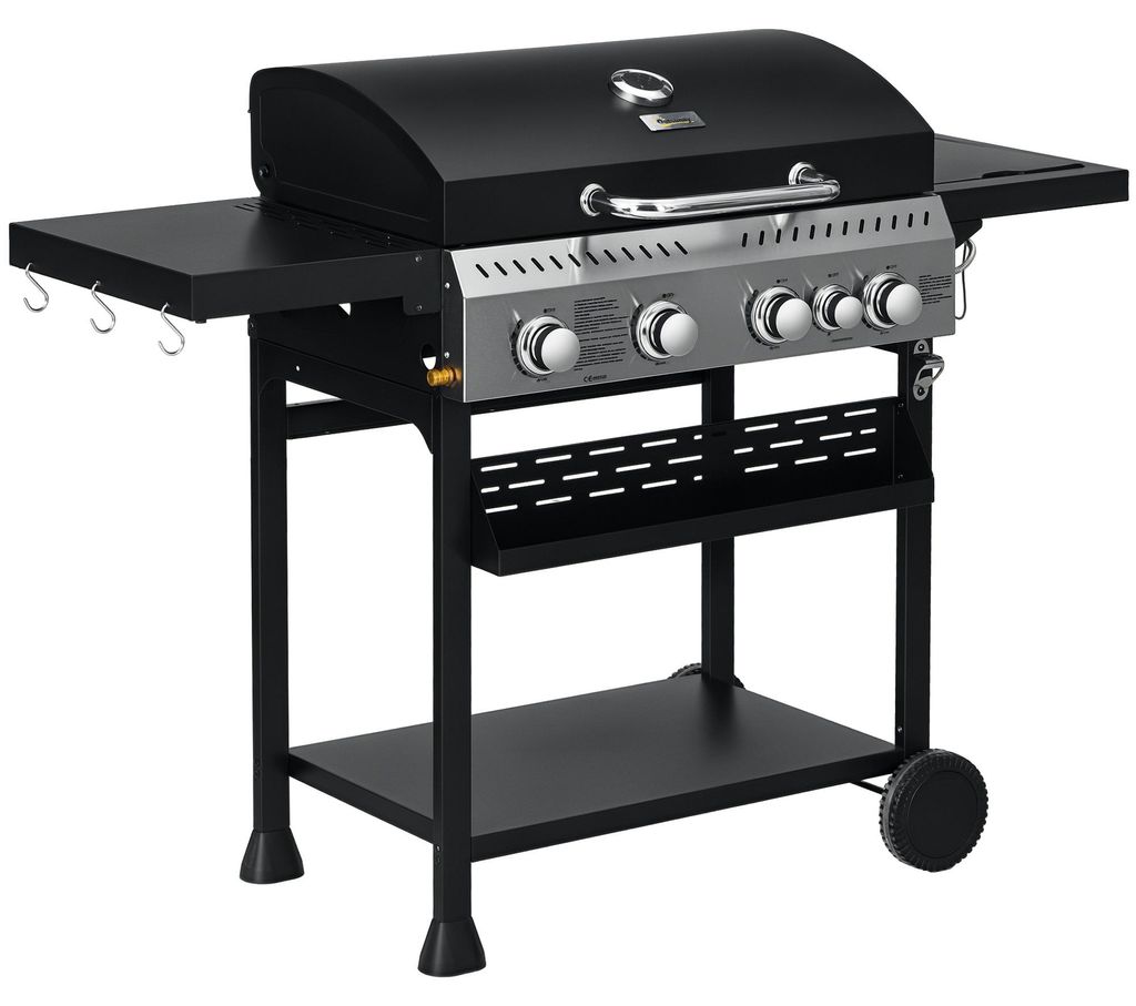 Gasgrill 4+1 Brenner | 12.5 kW Edelstahl-Design Grillwagen mit Seitenbrenner & Thermometer | Große Grillfläche für 6-12 Personen | Outdoorküche...