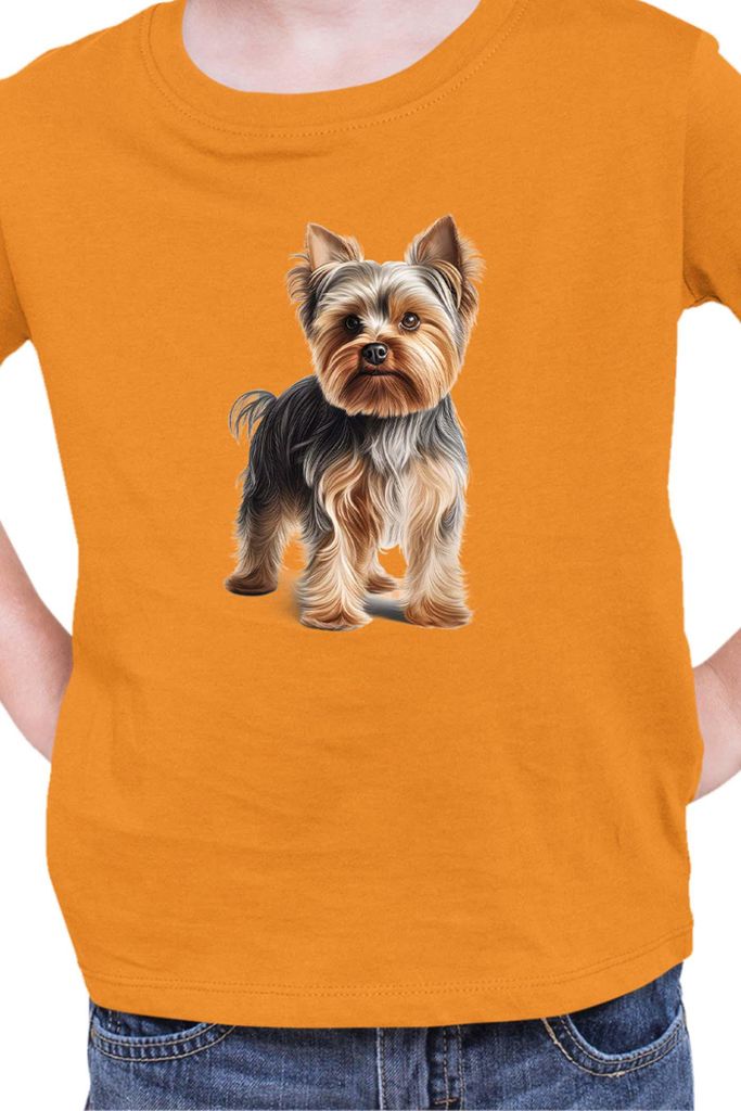 Kinder T-Shirt Dogs Breeds Yorkshire Terrier Dog Breed 005, 12-13 Jahr - 152 / Orange