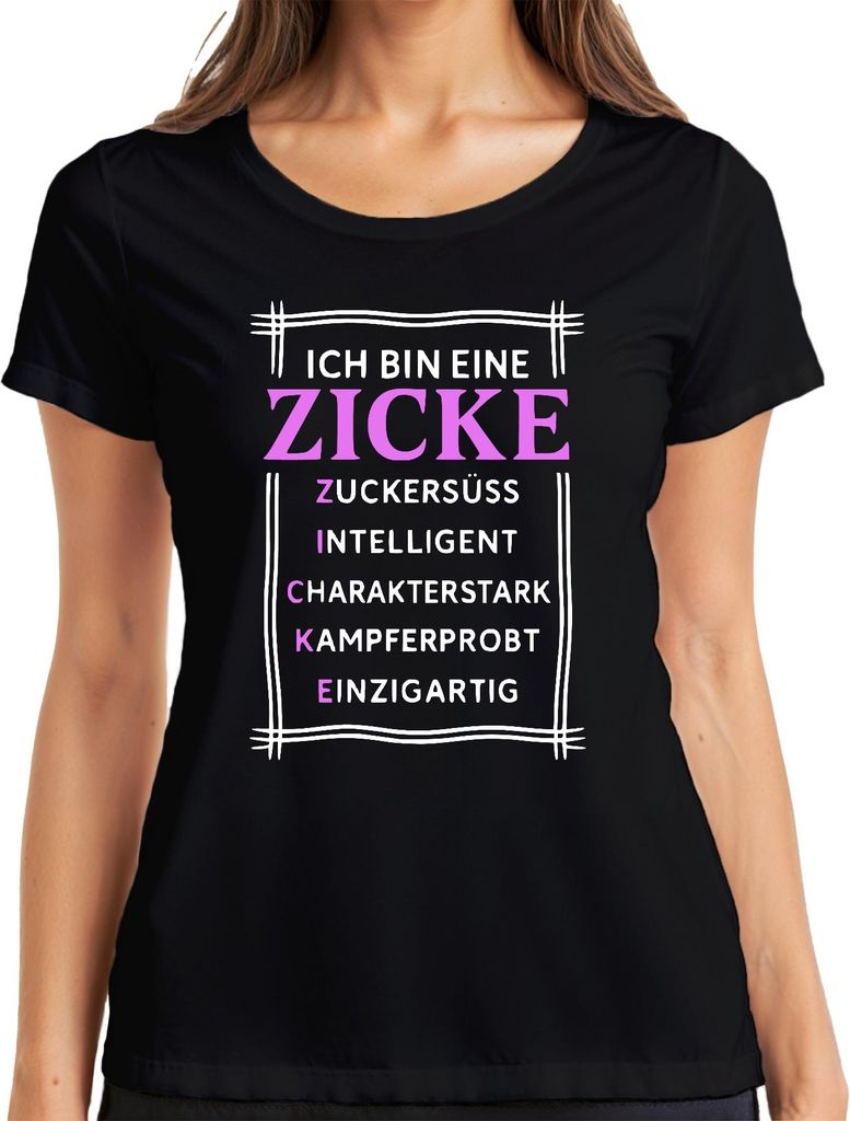 Ich bin eine Zicke Zuckersüß Intelligent Geschenk Frech Spruch Damen T-Shirt, Schwarz, 3XL