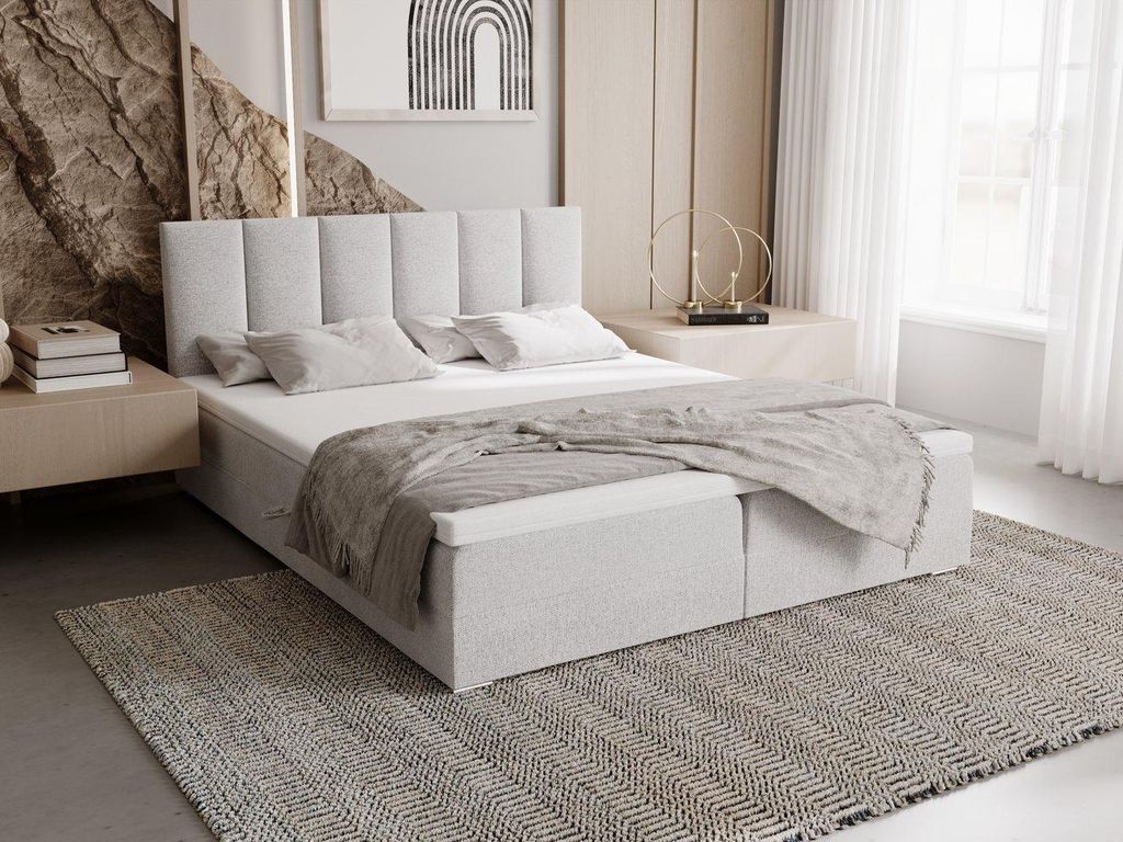 Polsterbett 180x200 ELSIE 4 mit Stauraum - hellgrau