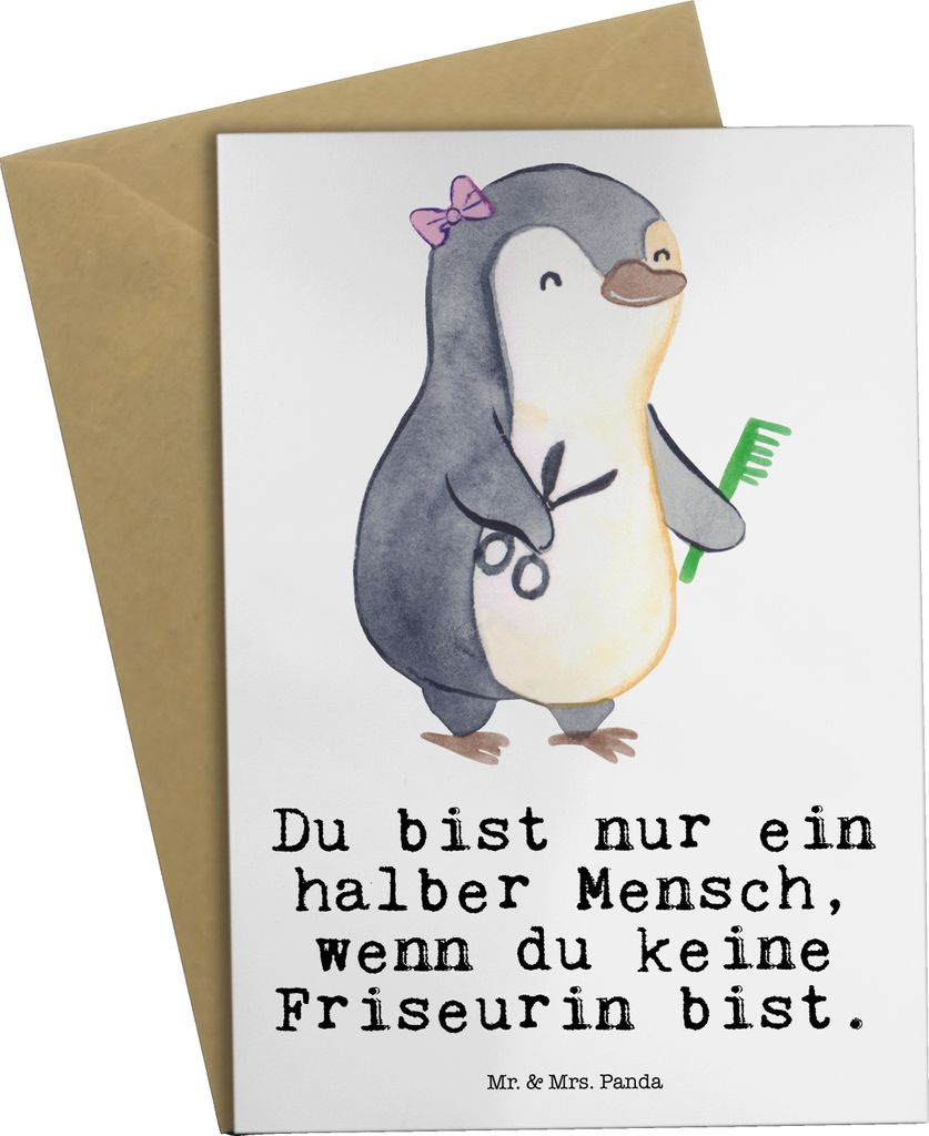Mr. & Mrs. Panda neujahrskarte Friseurin Herz - Weiß - Geschenk, osterkarte, Beruf, weihnachtskarten, einladungskarten, Spruch, genesungskarte, ho...