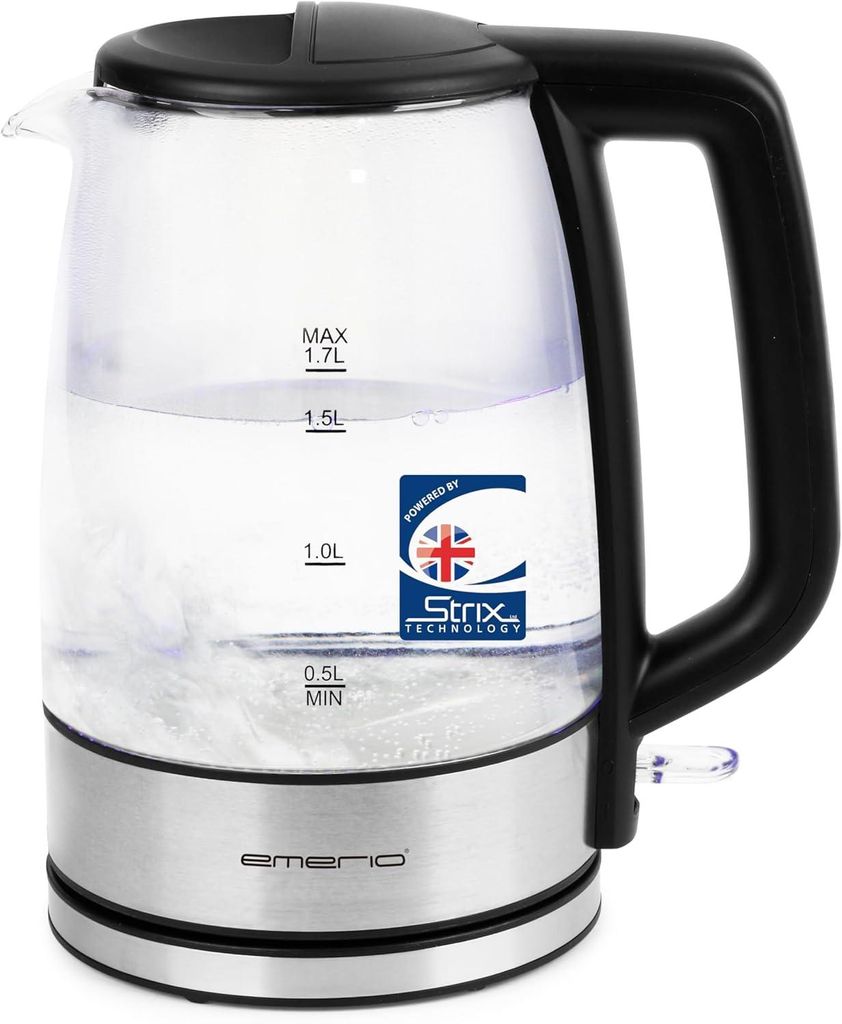 Glas Wasserkocher 1,7L,blaue LED Beleuchtung, 360° Basis, Borosilikatglas, automatische Abschaltung, Trockenlauf- & Überhitzungsschutz, modern el...