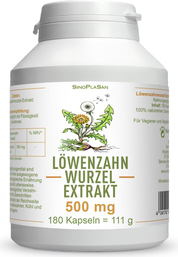 Löwenzahnwurzel-Extrakt 500 mg Mono Kapseln 180 St