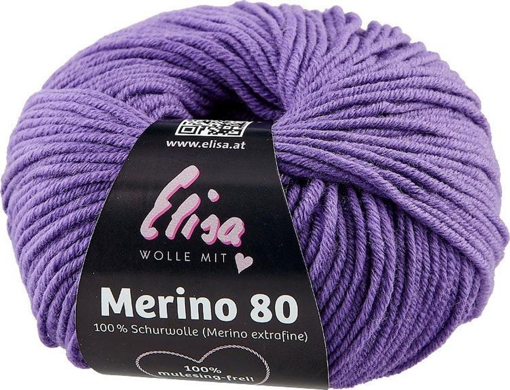 Elisa Wolle Merino 80,extrafeine superweiche 100% Wolle, 50g/80 m, 7198 Flieder dunkel