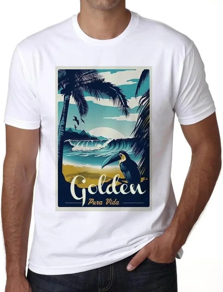 Herren Grafik T-Shirt Golden Pura Vida Beach Öko-Verantwortlich Vintage Jahrgang Kurzarm Lustige Druck Geburtstag Geschenk Mann