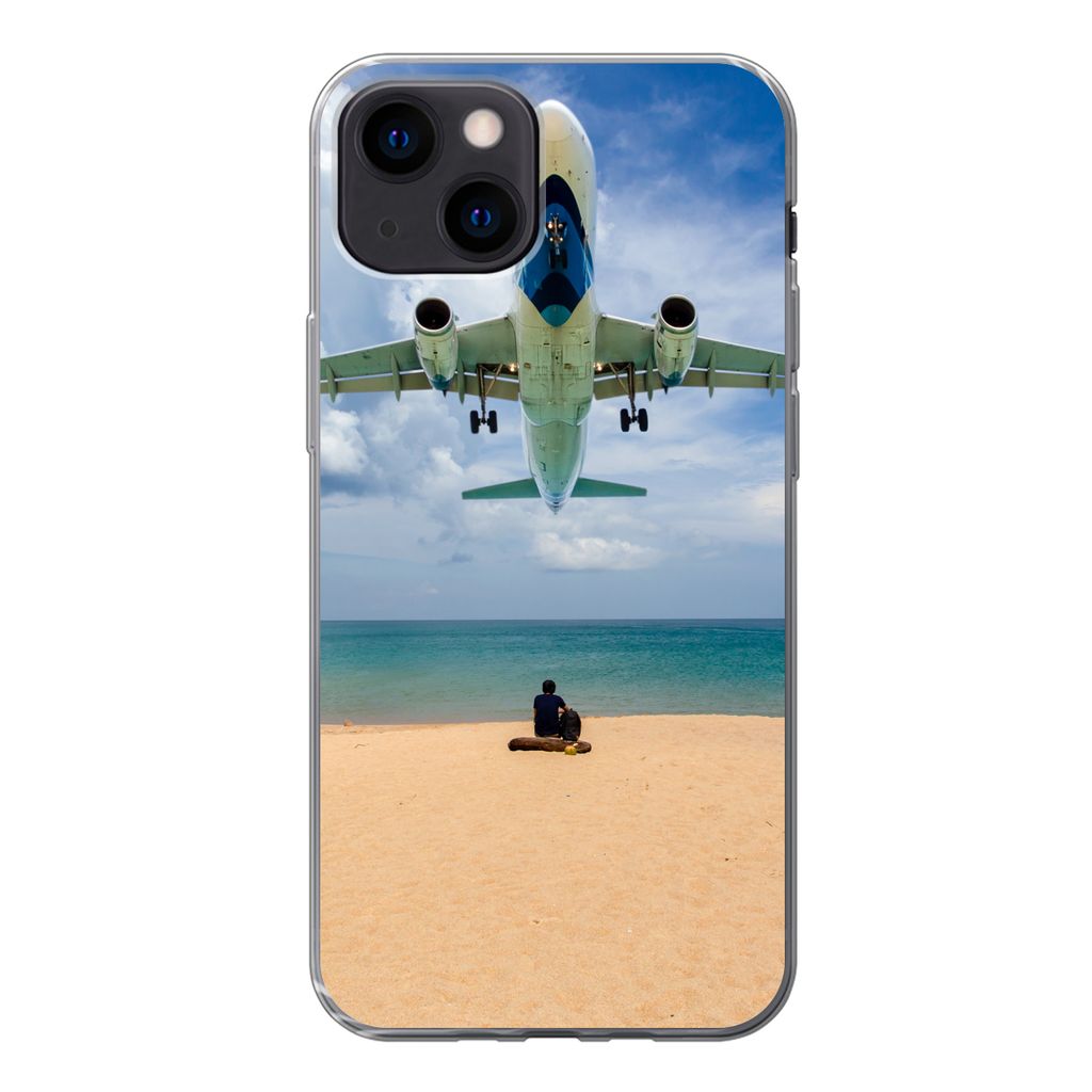 MuchoWow Handyhülle Schutzhülle Hülle für iPhone 13 mini Strand - Meer - Flugzeuge Silikon Softcase Handy Hülle - Softcase