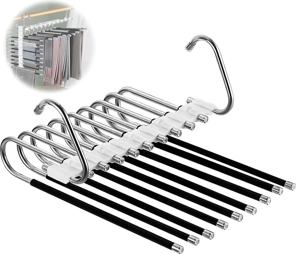 2 Stück Brokhänger, Kleiderhänger, platzsparend, aus rostfreiem Stahl, rutschfest, faltbarer multifunktionaler Hänger für Hosen, Schals, Jeans...