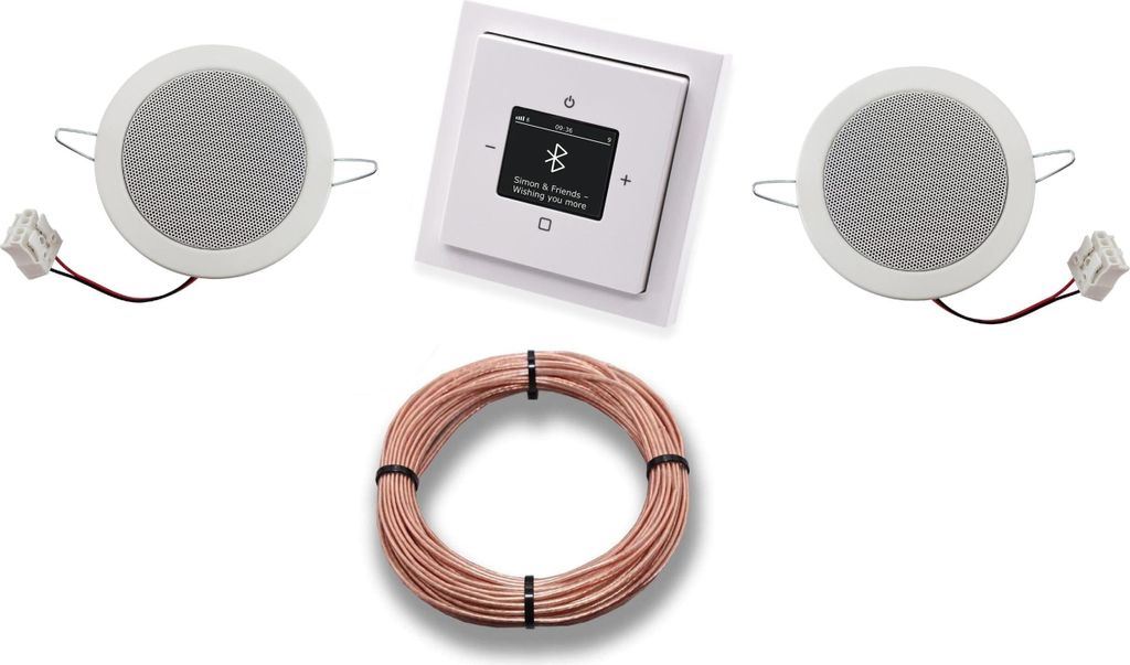 Busch Jäger DAB+ Unterputz Bluetooth (in and out) Radio 8217U-101 Future Linear Studioweiß, Komplett-Set mit 2 x Deckenlautsprecher Einbaulautspr...