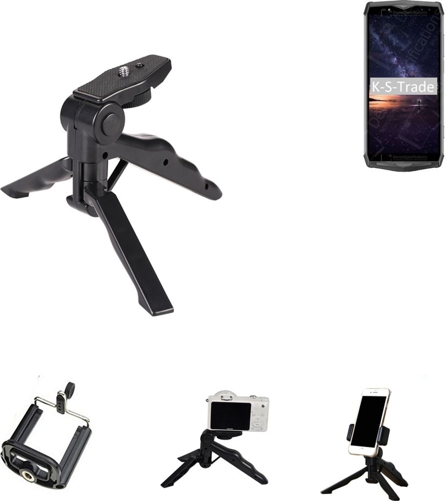 K-S-Trade Stativ Tisch-Ständer Dreibein Handy-Stativ Ständer kompatibel mit Ulefone Power 5 Mini-Stativ Smartphone Tripod Handy-Stativ aus Plastik