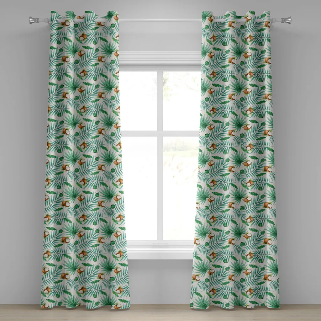 Rideau pour salon ambiance tropicale 280x245 cm vert et marron