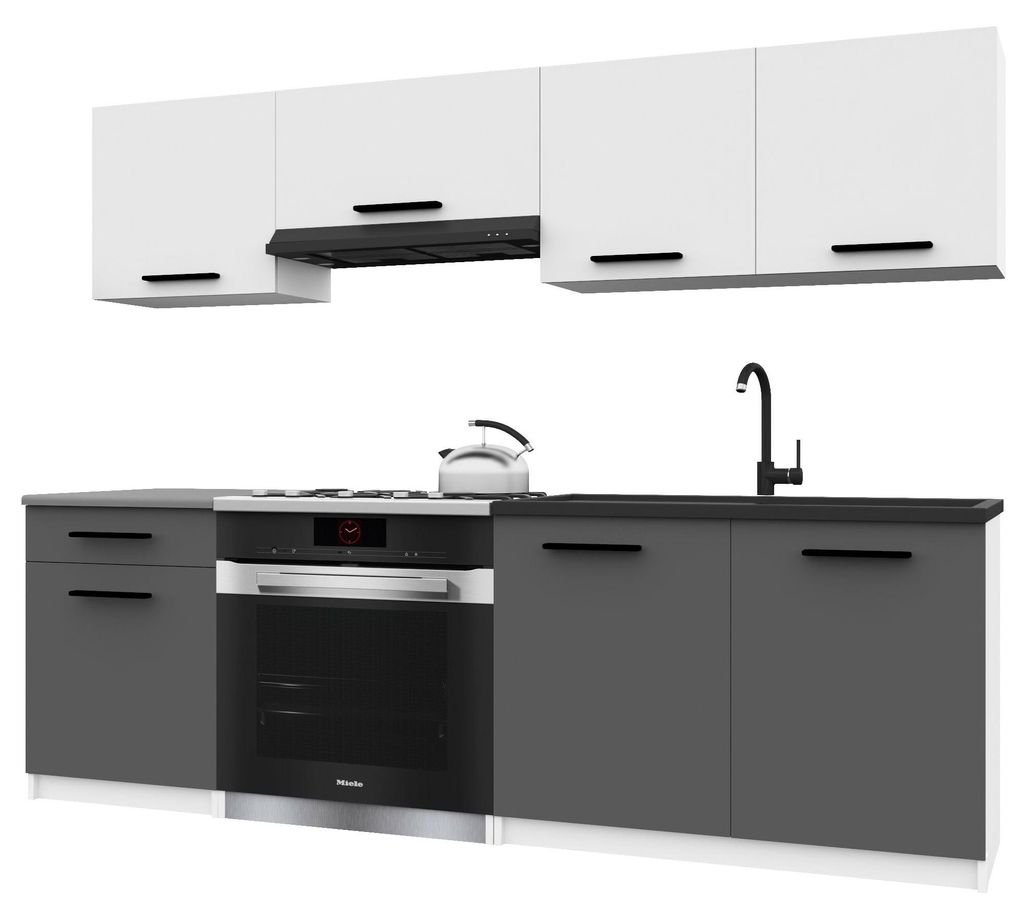 Belini Moderne Küchenzeile Küchenblock ITALIA 1 - Küchenmöbel 180cm Weiß-Grau Matt - Einbauküche mit Hängeschränke, Unterschränke & Arbeit...