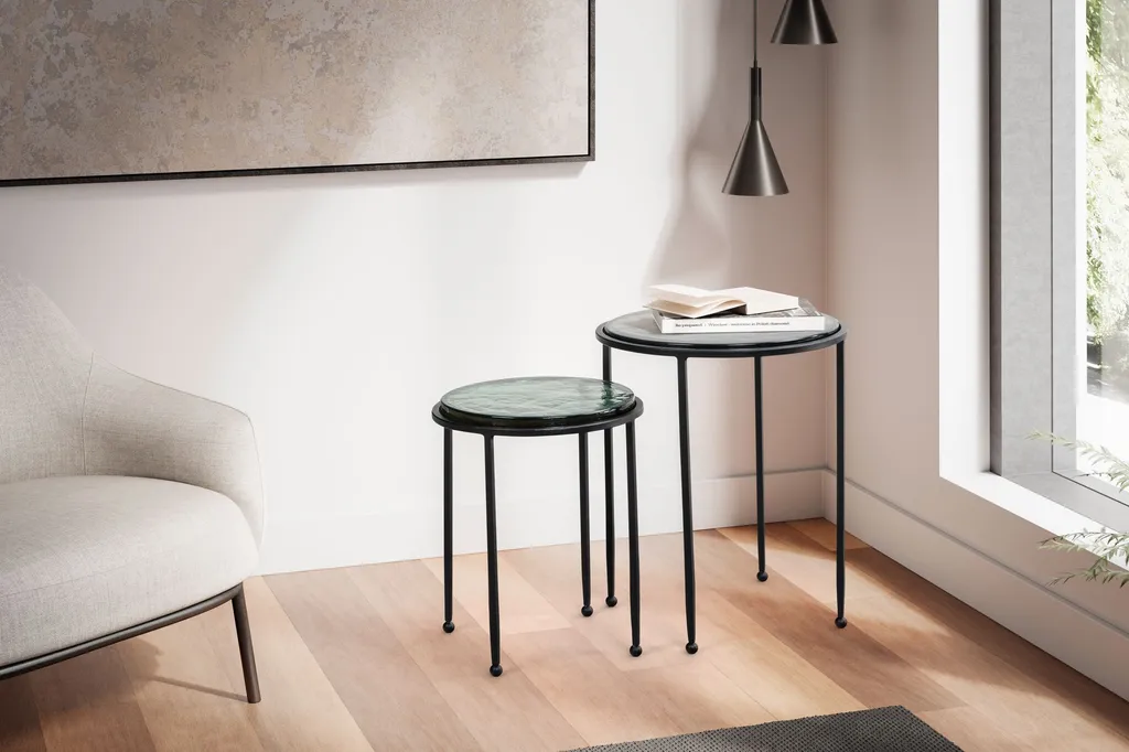WOHNLING Table d'appoint 2 pièces en Verre Vert et Métal Noir Design - 2
