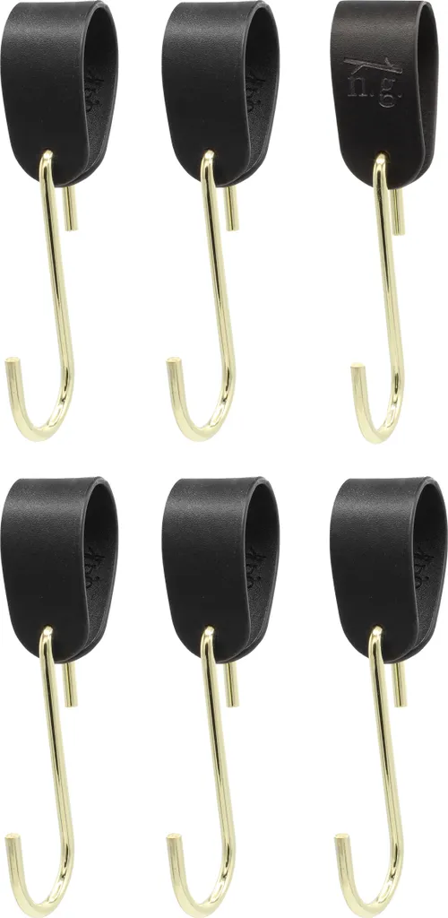 6 Ganci Lusso GARD Loop: Pelle Vegana Nera e Acciaio Oro