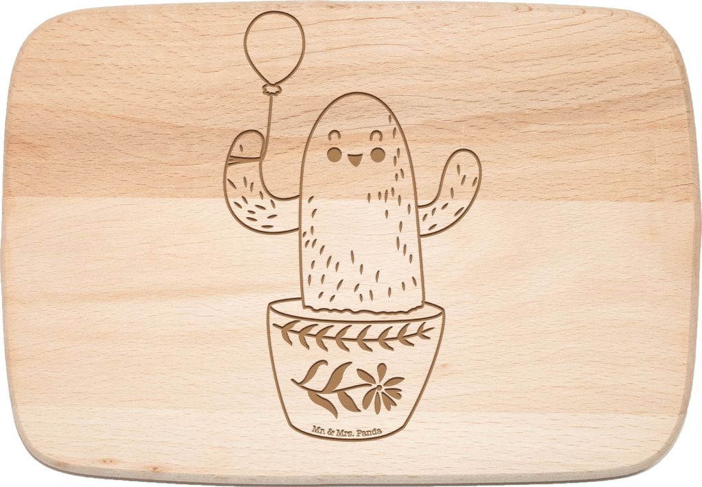 Mr. & Mrs. Panda Holz Schneidbrett Kaktus Luftballon - Transparent - Geschenk, Prüfung, jausenbrett, Freude, Frühstücksbrett, Ausbildung, Frühs...